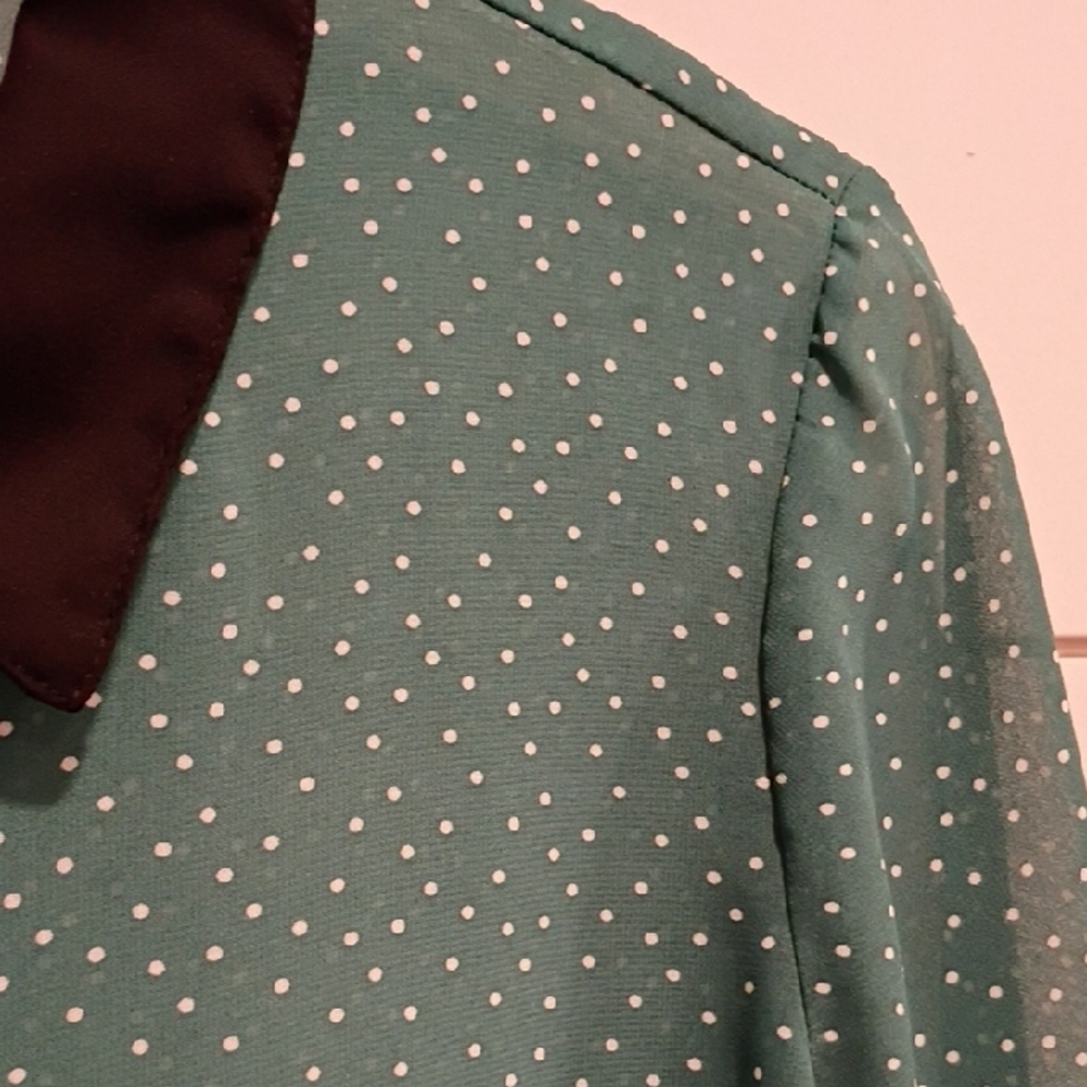 Y2K Emerald Green And Black Button Front  Sheet Blouse Size Medium - Picture 6 of 6